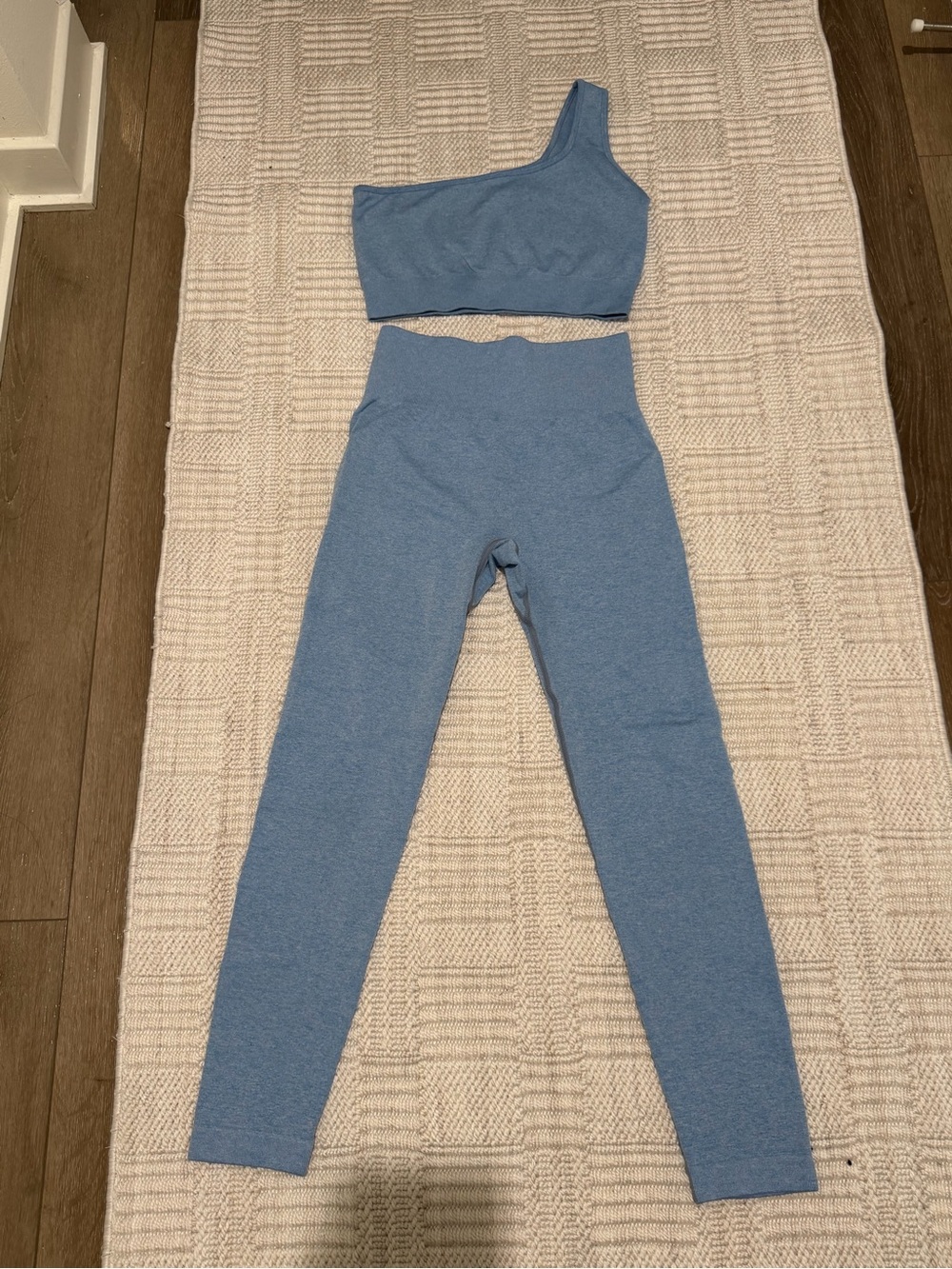 One-Shoulder Blue Seamless Legging Set